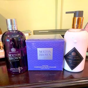 Molton Brown set (lotion, polisher, shower gel)
